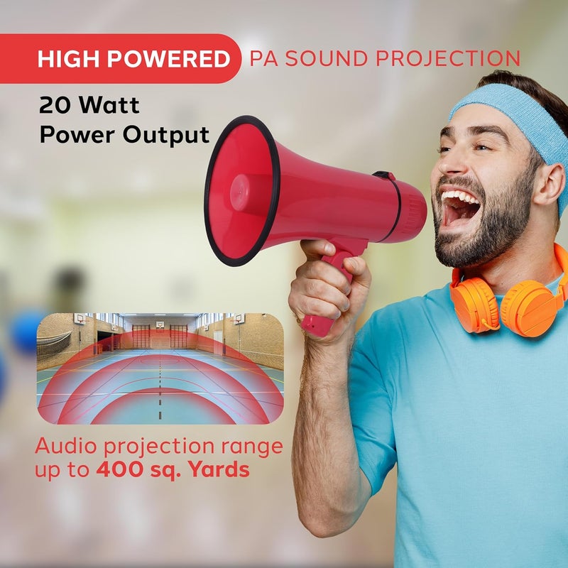 Pyle 20W Megaphone Bullhorn Speaker – Portable Handheld Loud Speaker with Adjustable Volume & Siren – Compact, Powerful Bull Horn for Announcements, Events, Sports & Public Address - Image 2
